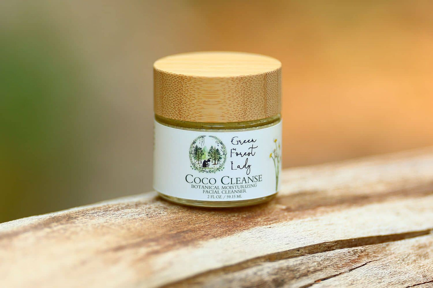 Coco Cleanse glass jar sitting on wood table
